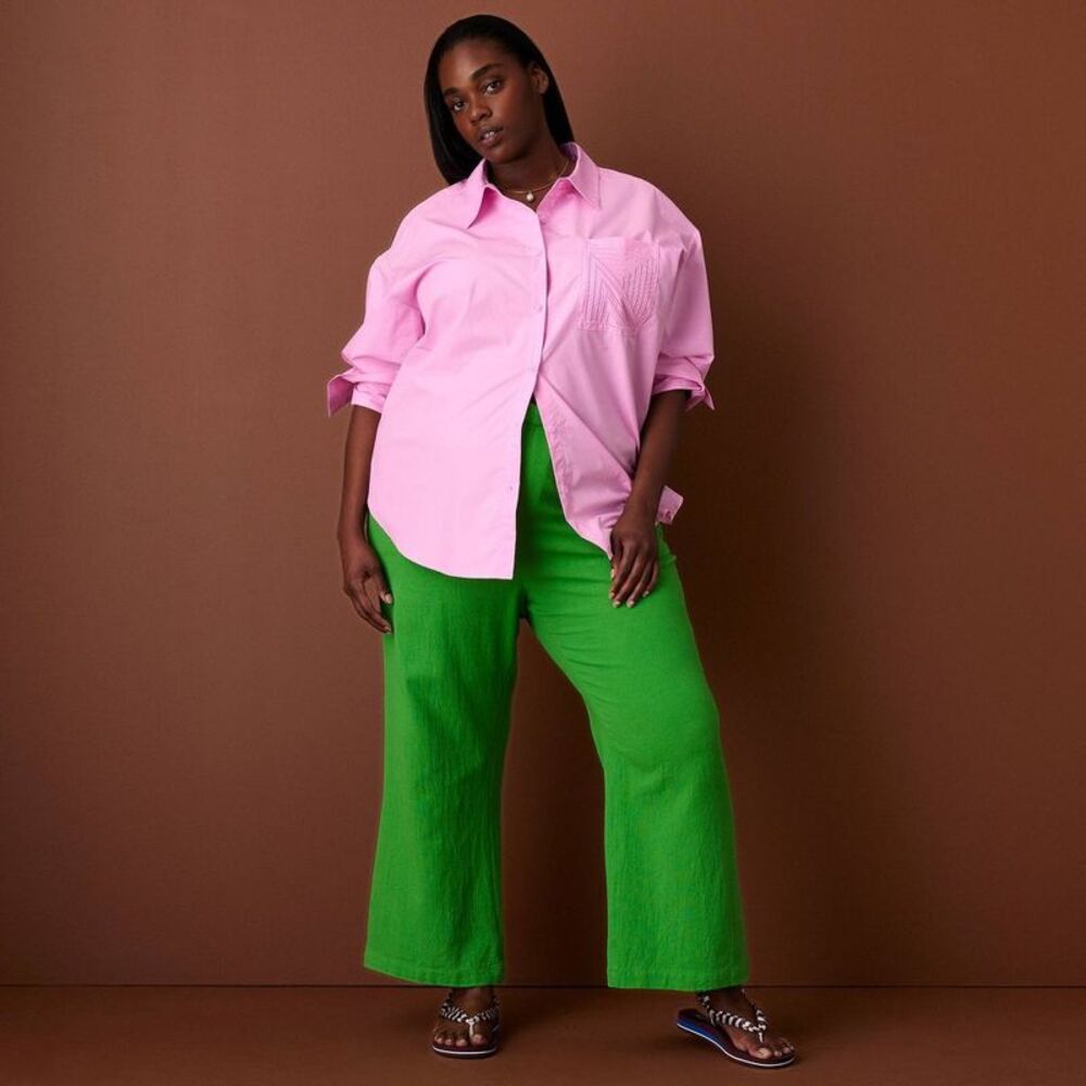 Women's Long Sleeve Oversized Poplin Button-Down Shirt - Rosie Assoulin Pink 4X